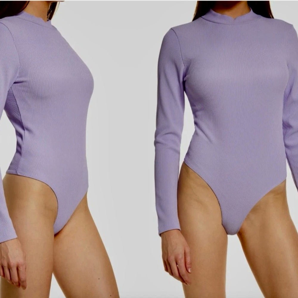 NWT Topshop Ribbed Mock Neck Lilac Bodysuit